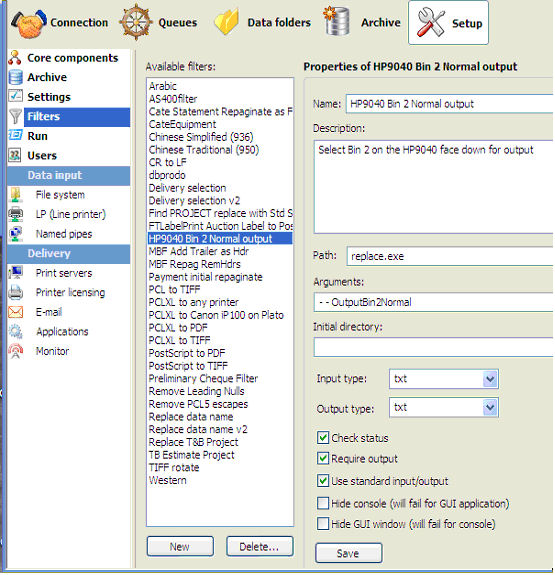 HP9040 Bin 2 Normal output Selected