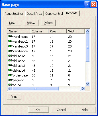 Base page, records tab - list of defined fields