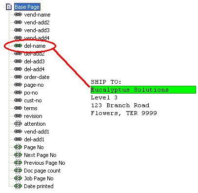 mapped field is highlighted in print map window and field list