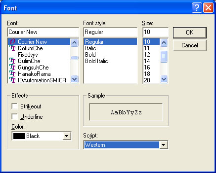 Font dialog box