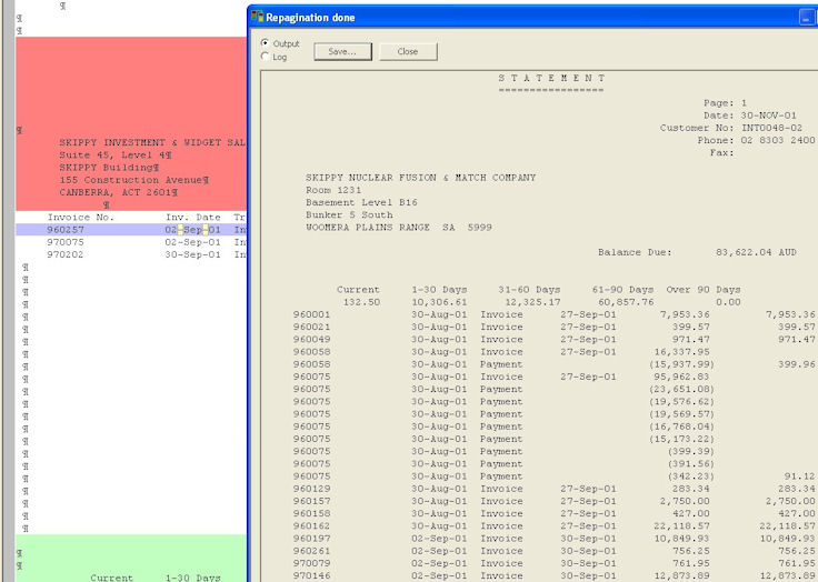 Example: Output after repagination